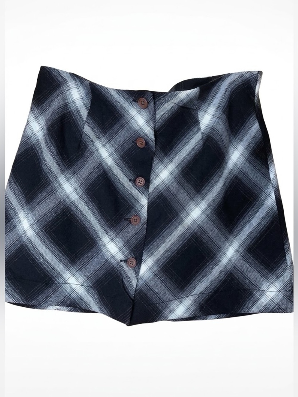 Black White Plaid Tartan Button Front Mini Skirt Women’s Medium Preppy